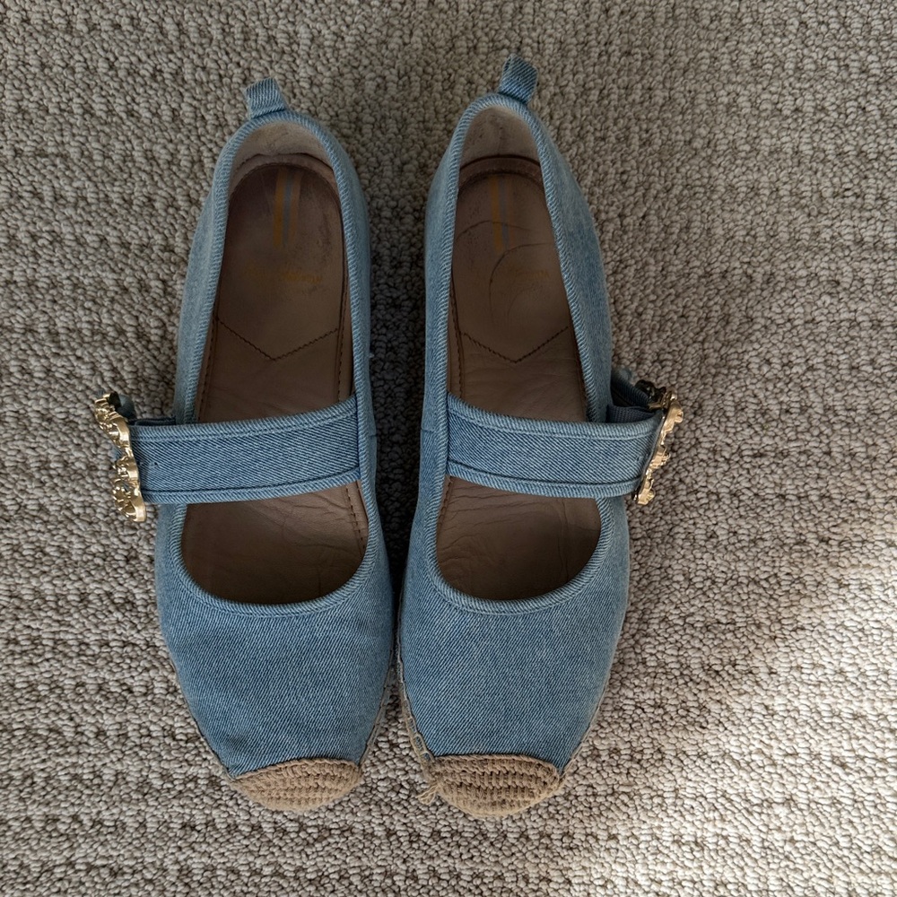 Denim Mary Jane Flats with Gold Accent